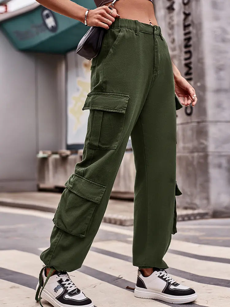 Lockere Cargohose aus Denim mit Kordelzug