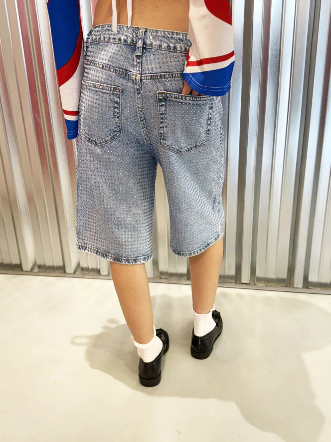 Hellblaue Denim Glitzernde Shorts