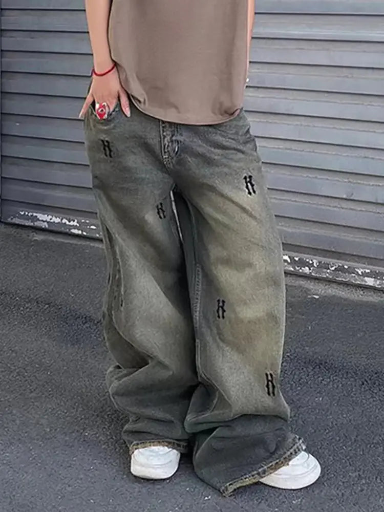 Vintage bedruckte gerade Jeans