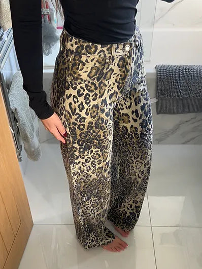 Leoparden Diamantierte Schlagjeans
