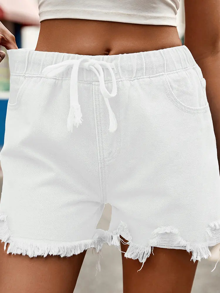 Hoch taillierte elastische Jeans-Shorts