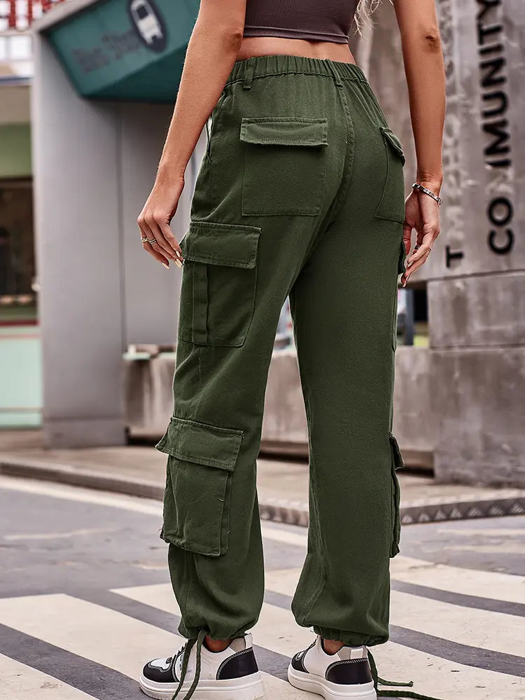 Lockere Cargohose aus Denim mit Kordelzug