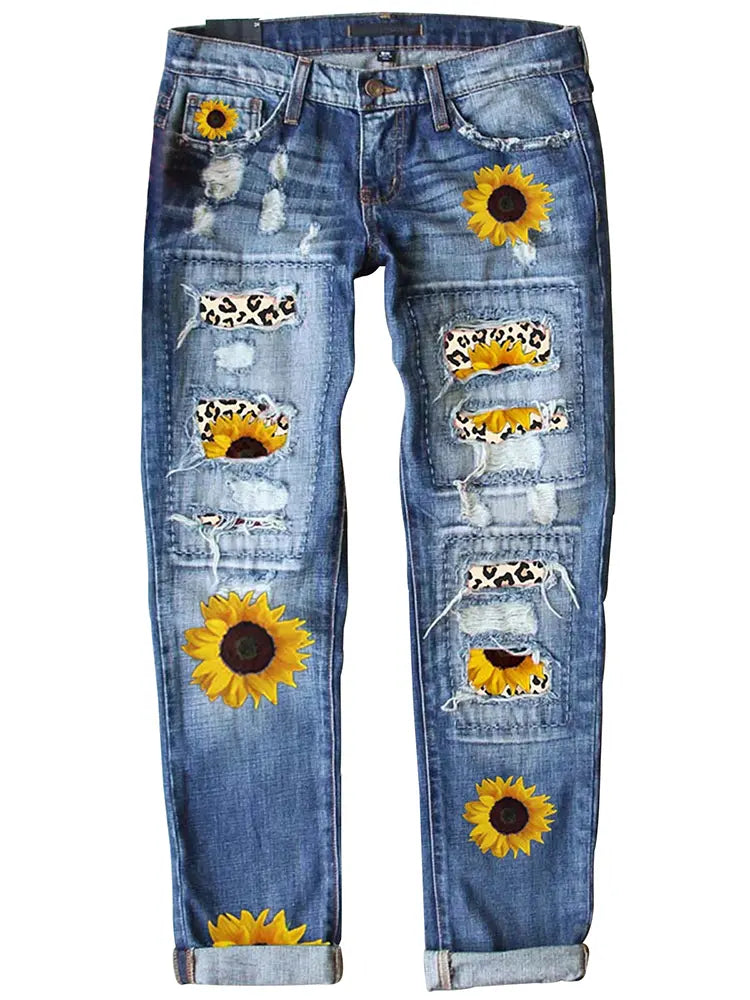 Modische Slim Fit Print Jeans