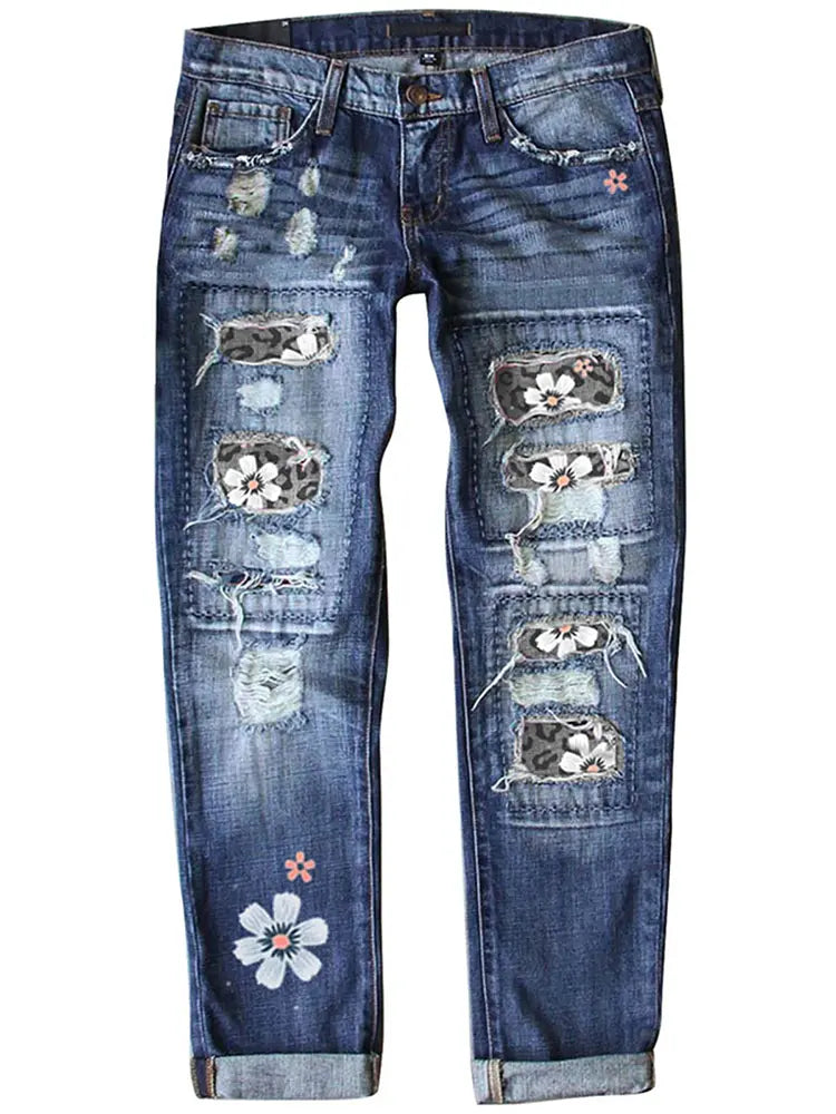 Modische Slim Fit Print Jeans