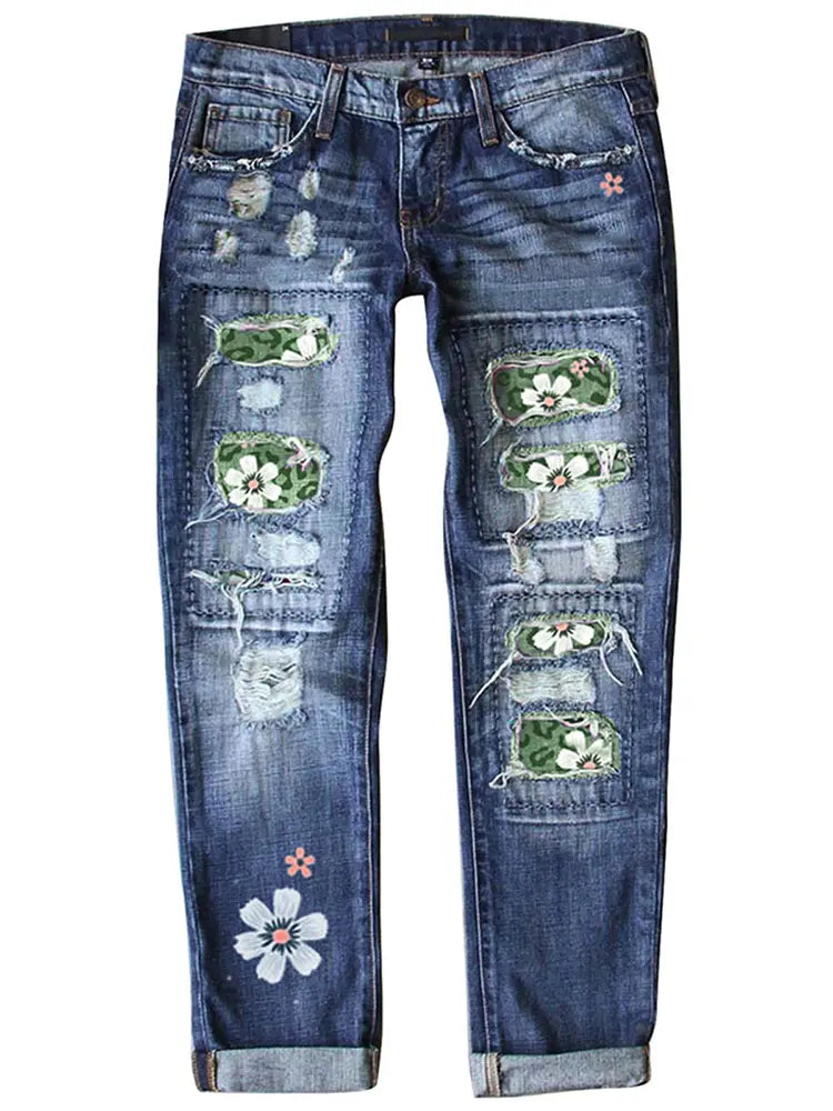 Modische Slim Fit Print Jeans