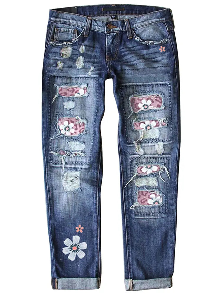 Modische Slim Fit Print Jeans
