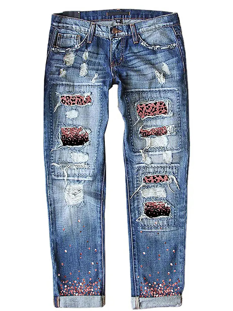 Modische Slim Fit Print Jeans