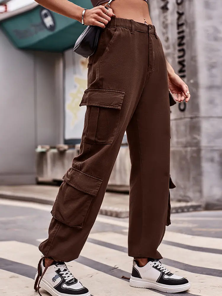 Lockere Cargohose aus Denim mit Kordelzug