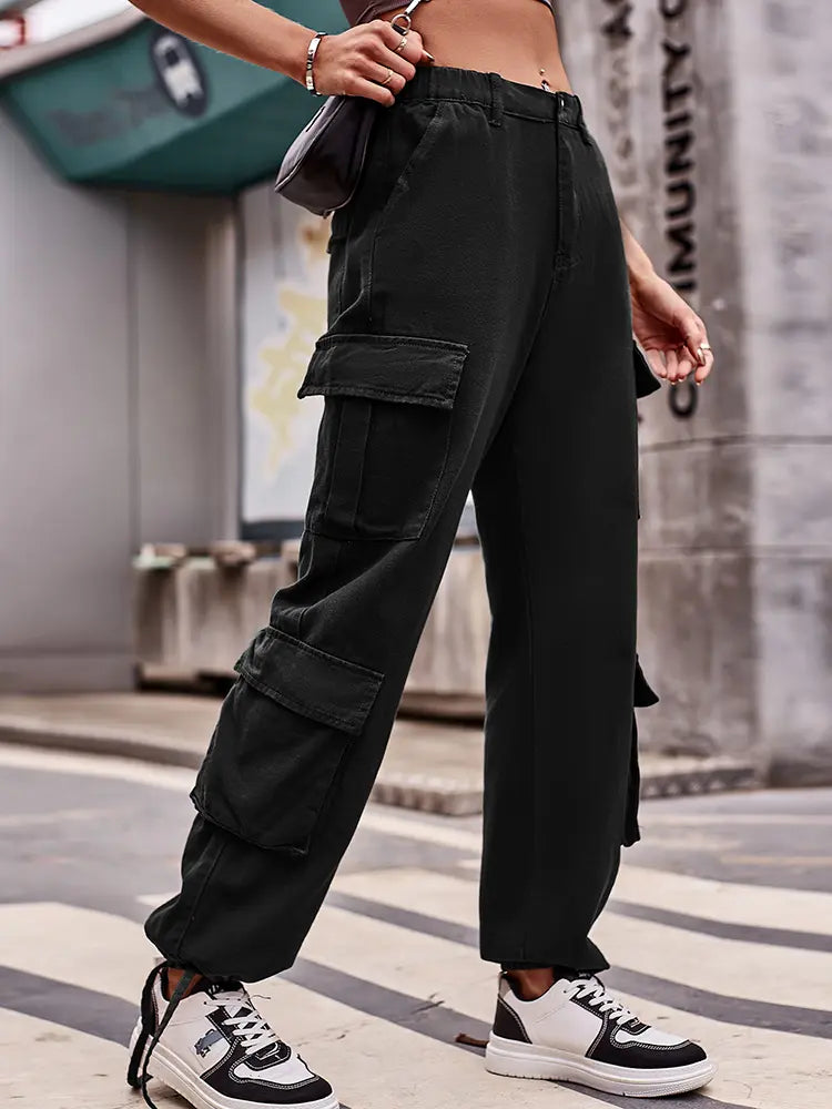 Lockere Cargohose aus Denim mit Kordelzug
