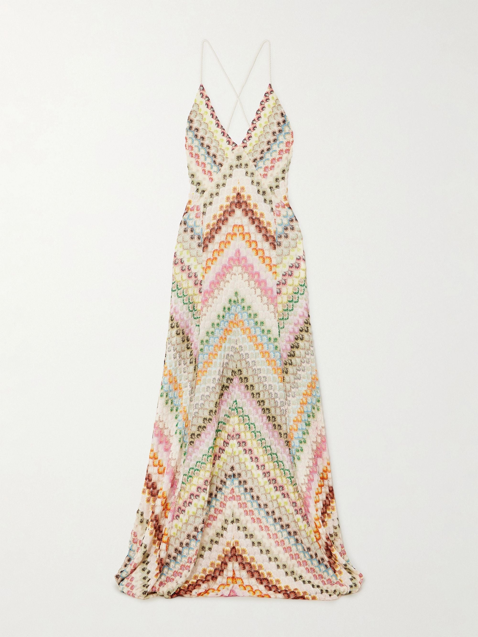 Gestricktes buntes Fischgrätenmuster Offene Beck Maxi Kleid
