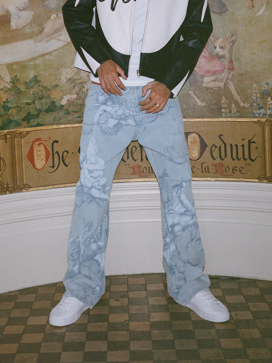 Cupid Print Gewaschene Blaue Jeans