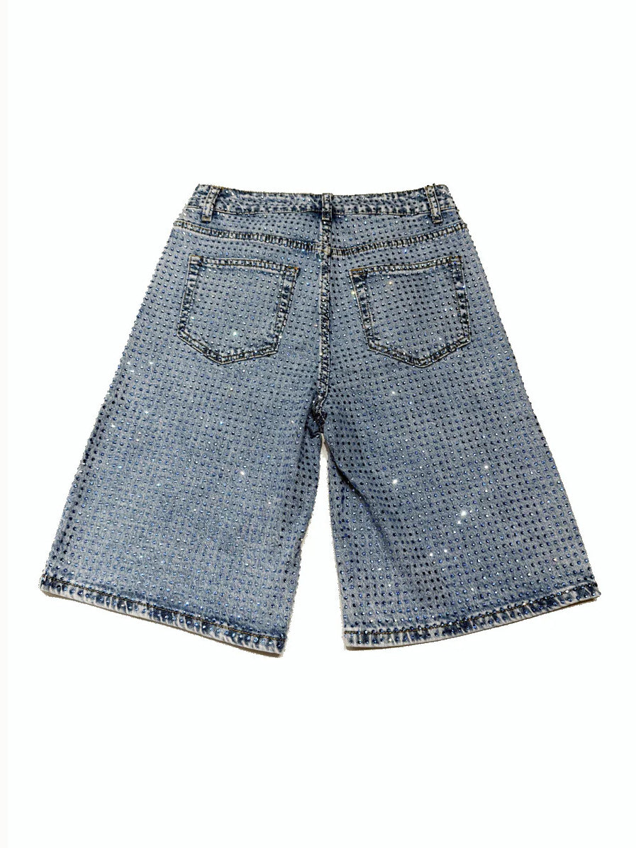 Hellblaue Denim Glitzernde Shorts