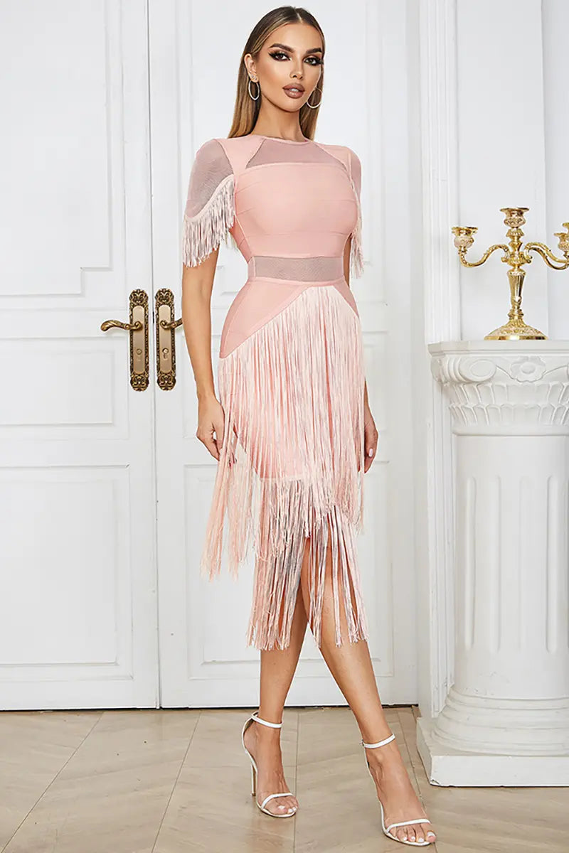 Mesh Fringe Bandage Dress