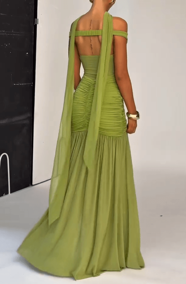 Elegantes V-Ausschnitt Maxikleid – Olivgrün