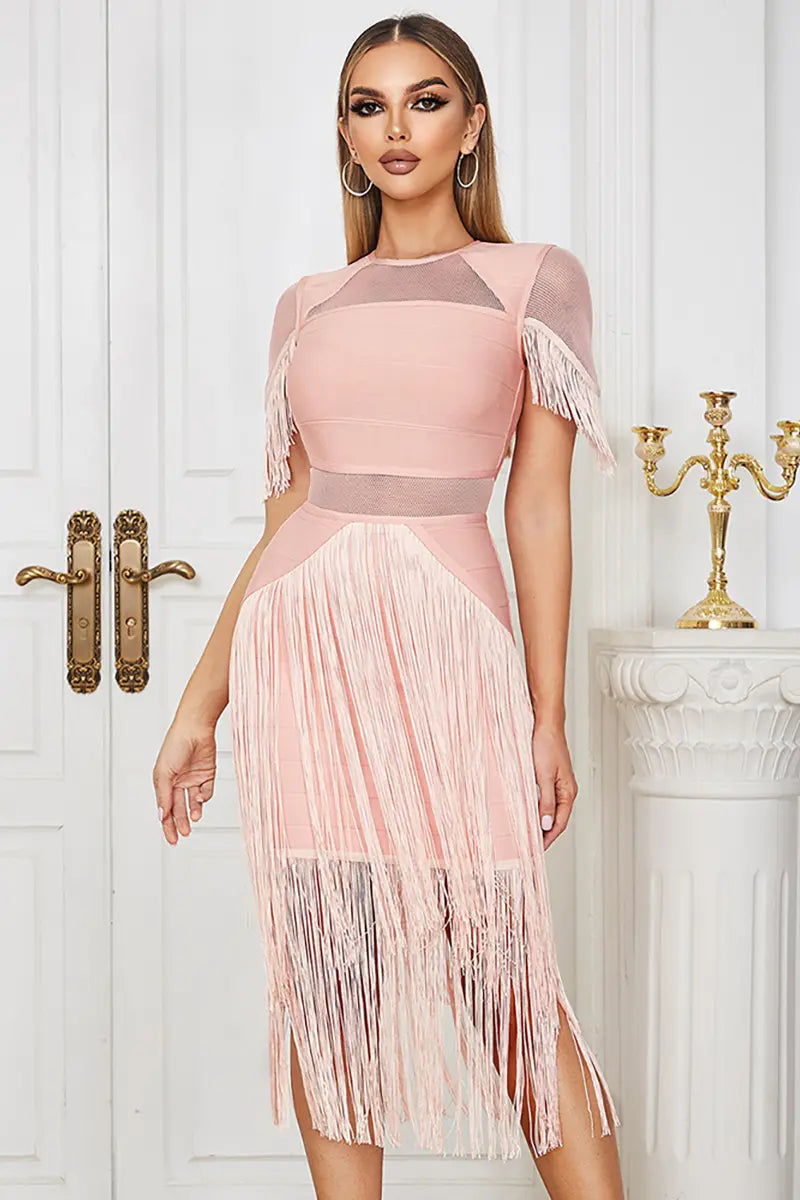 Mesh Fringe Bandage Dress