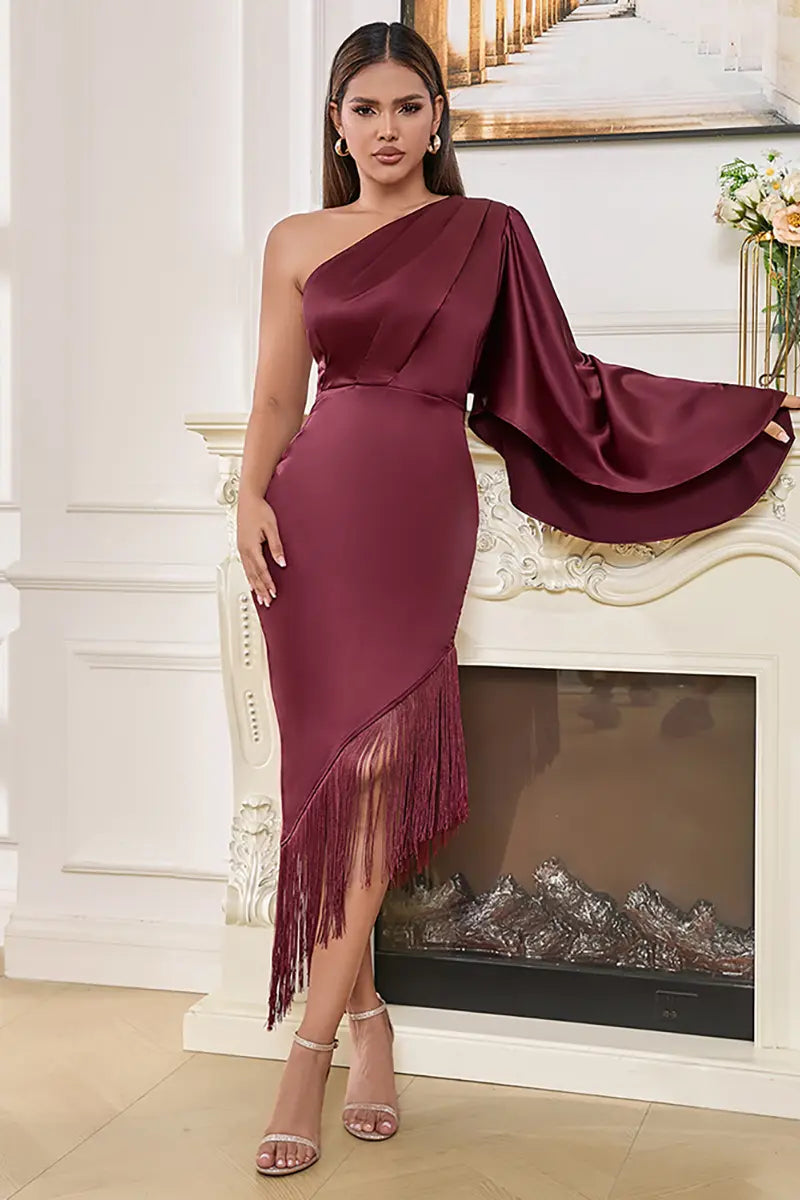 Asymmetrisches One-Shoulder Kleid mit Quasten