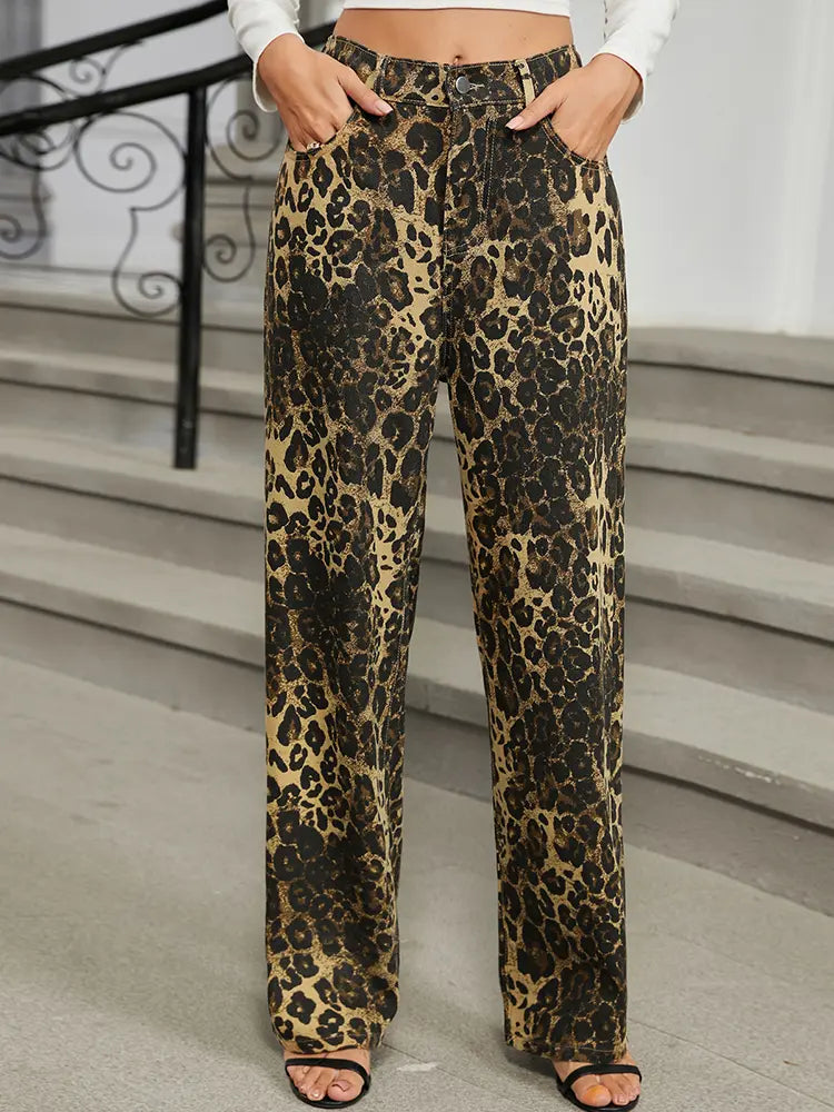 Herbst Leopard Print Straight-Leg Jeans