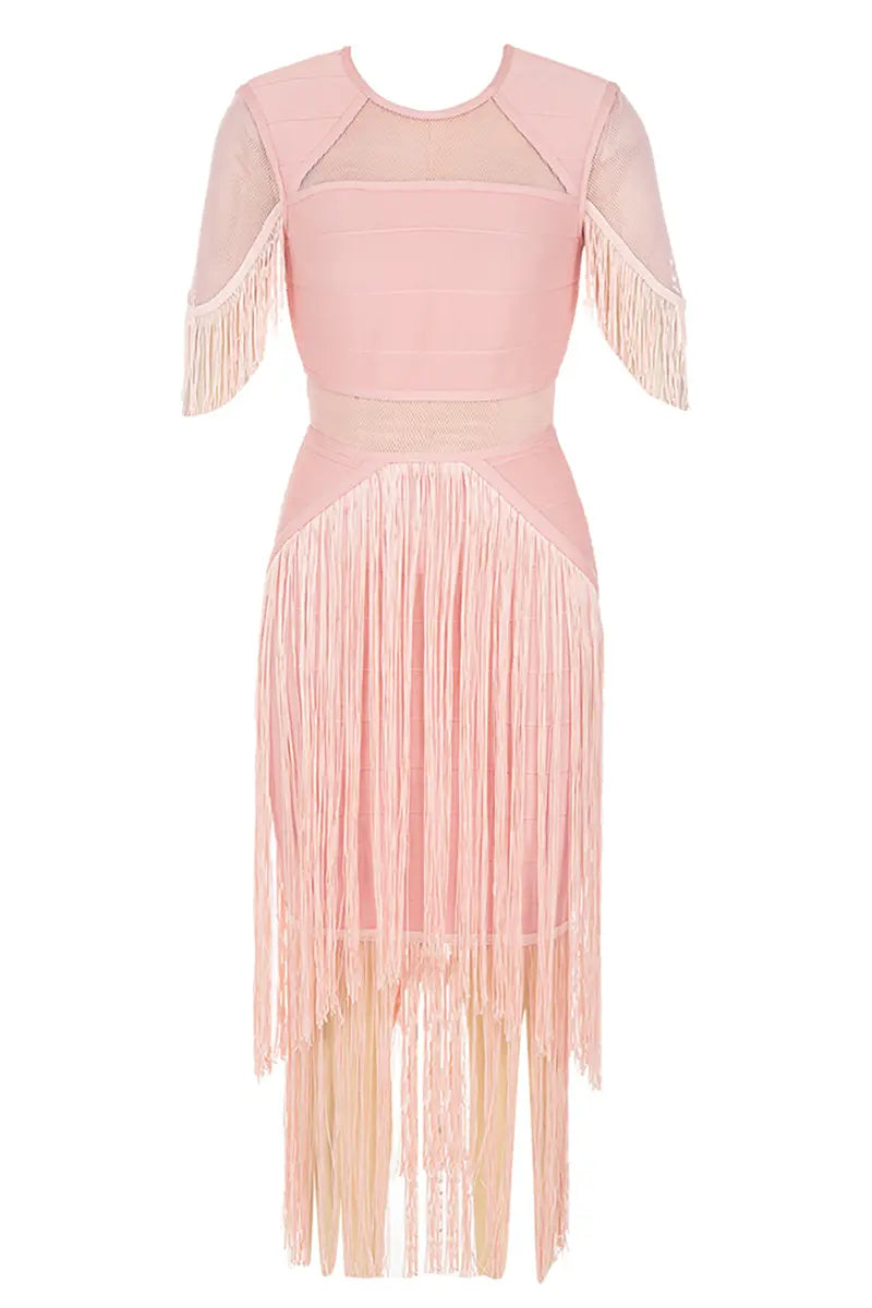 Mesh Fringe Bandage Dress