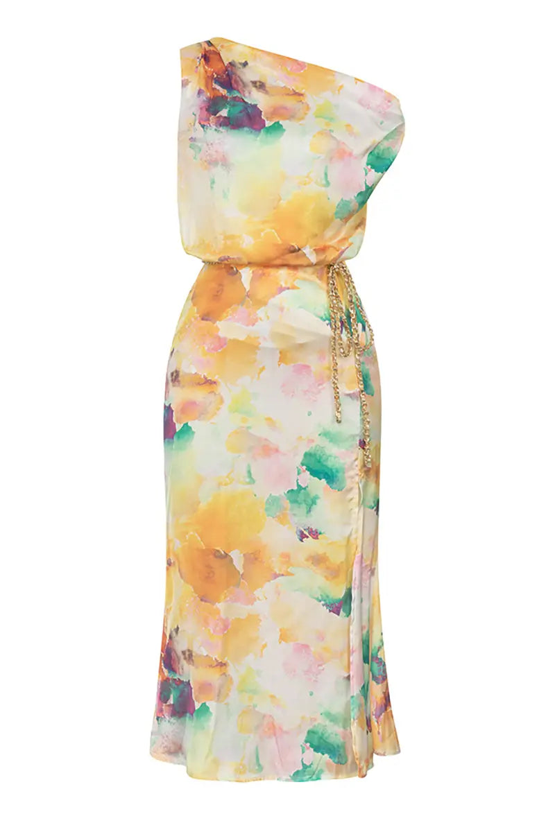 Off-Shoulder Blumenkleid mit Schlitz