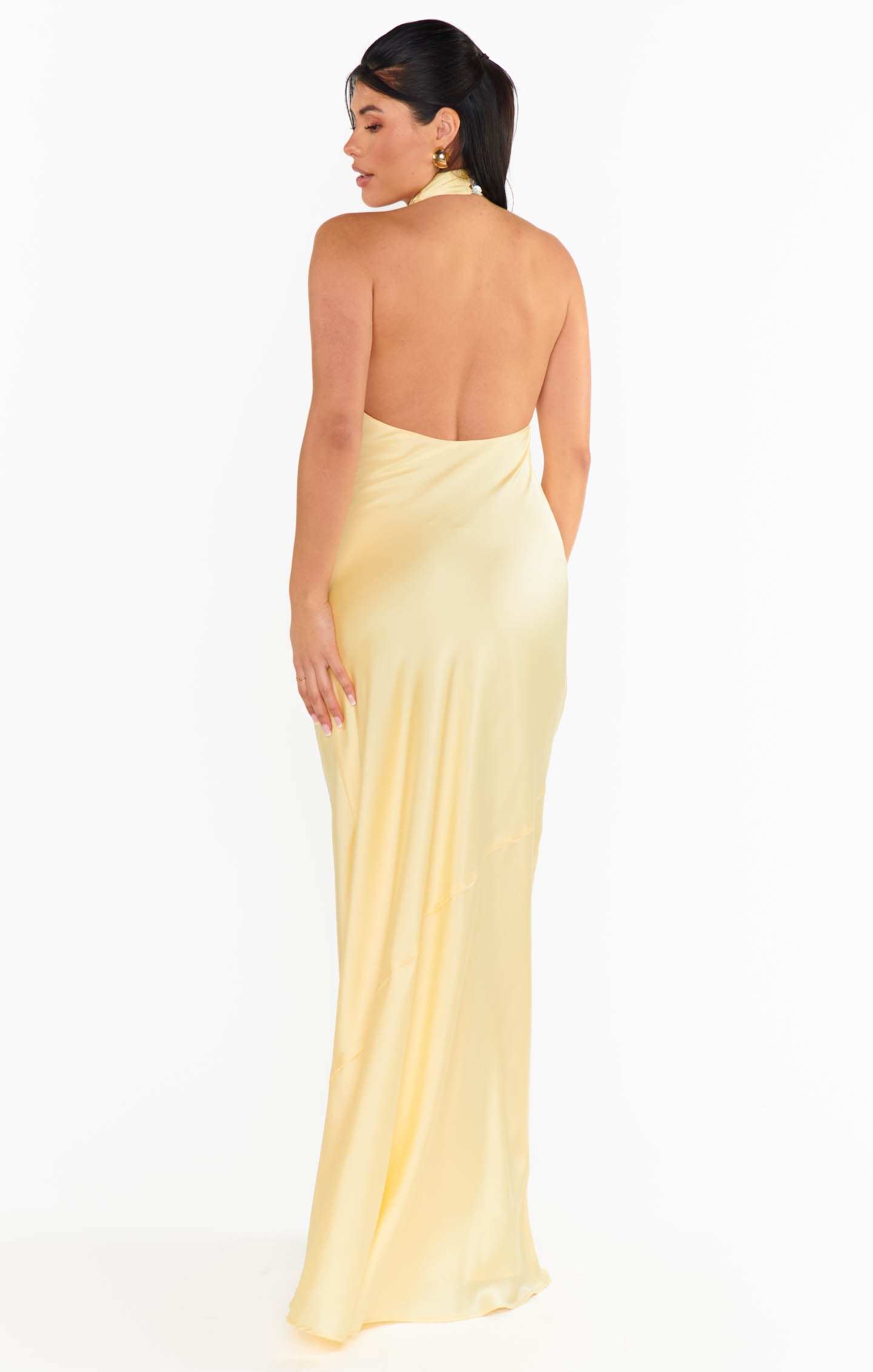 Jasmine Neckholder Maxikleid ~ Hellgelb Luxus Satin