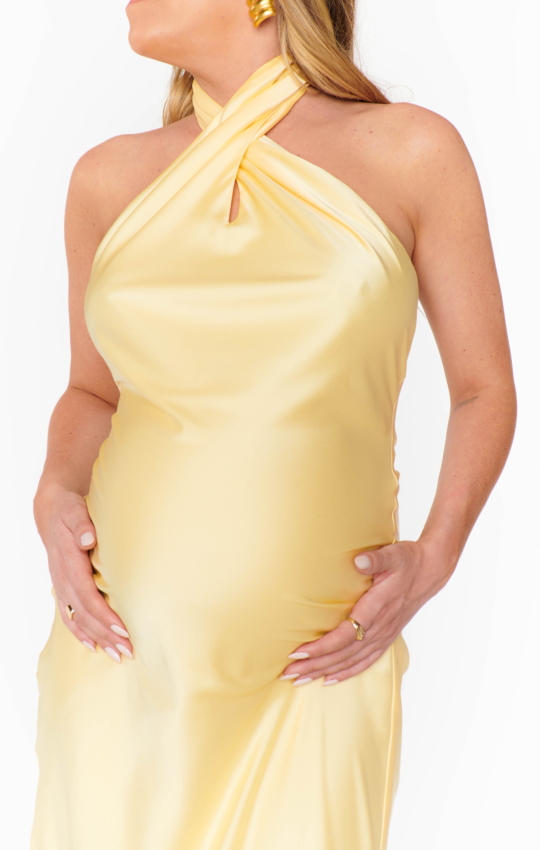 Jasmine Neckholder Maxikleid ~ Hellgelb Luxus Satin