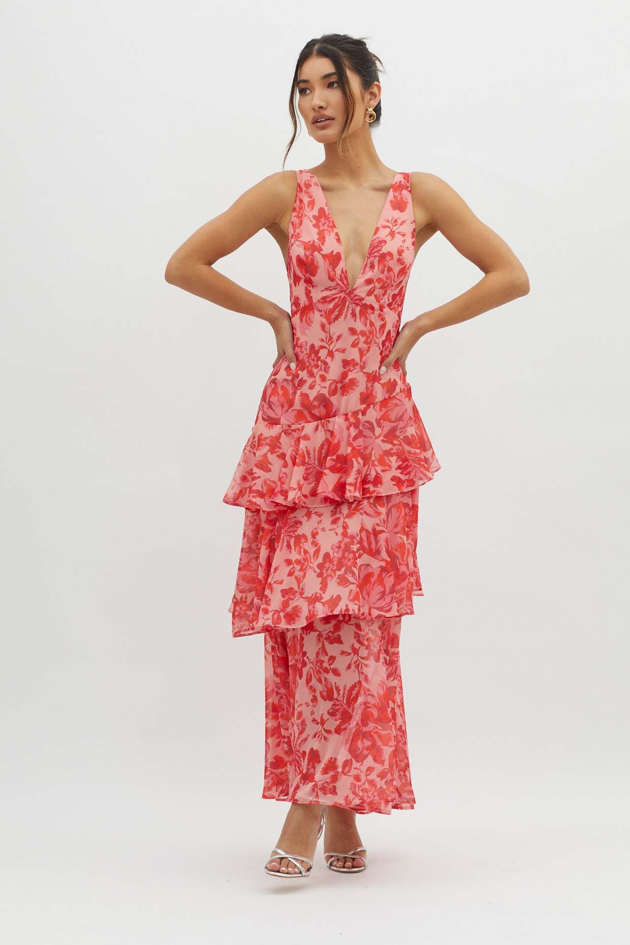 Rüschen-Maxikleid mit Spaghettiträgern