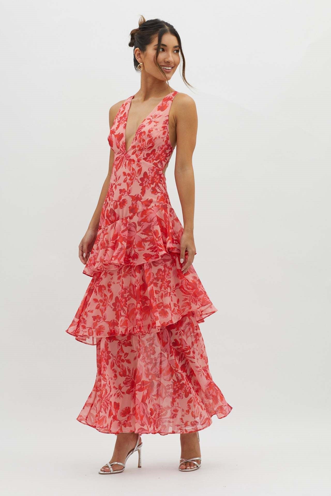Rüschen-Maxikleid mit Spaghettiträgern