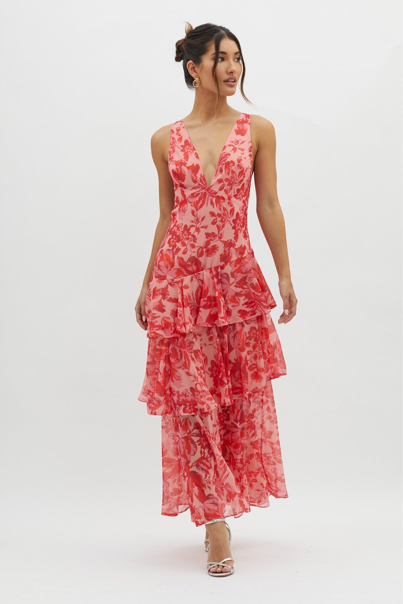 Rüschen-Maxikleid mit Spaghettiträgern