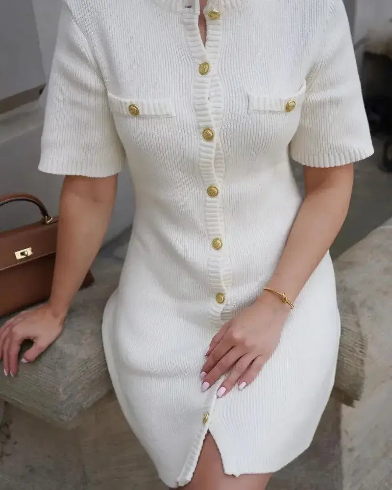 Strick boucle knielanges Minikleid mit Knöpfen