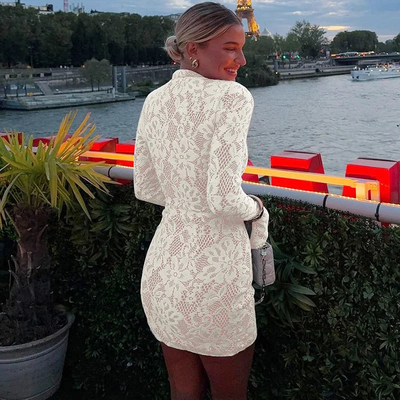 Hollow A-line lace dress lux mini dress