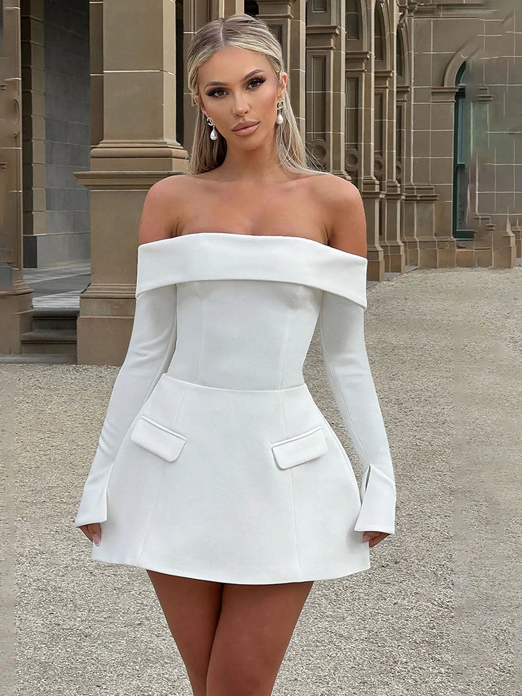 Rückenfreies Langarm-Minikleid mit 2 Taschen und A-Linie