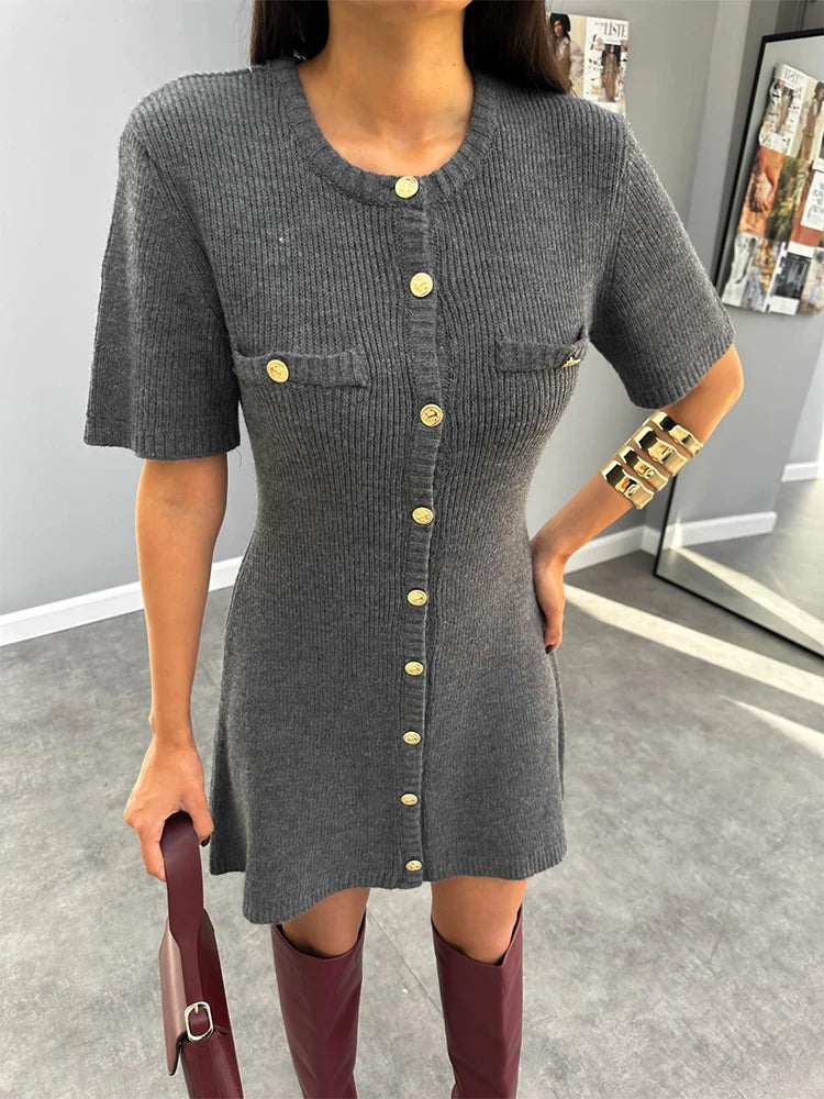 Strick boucle knielanges Minikleid mit Knöpfen