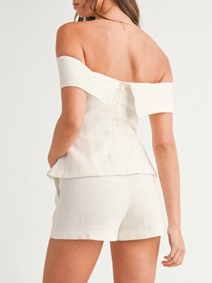 Elegantes zweiteiliges Anzug-Set aus weißer Baumwolle und Leinen für Damen