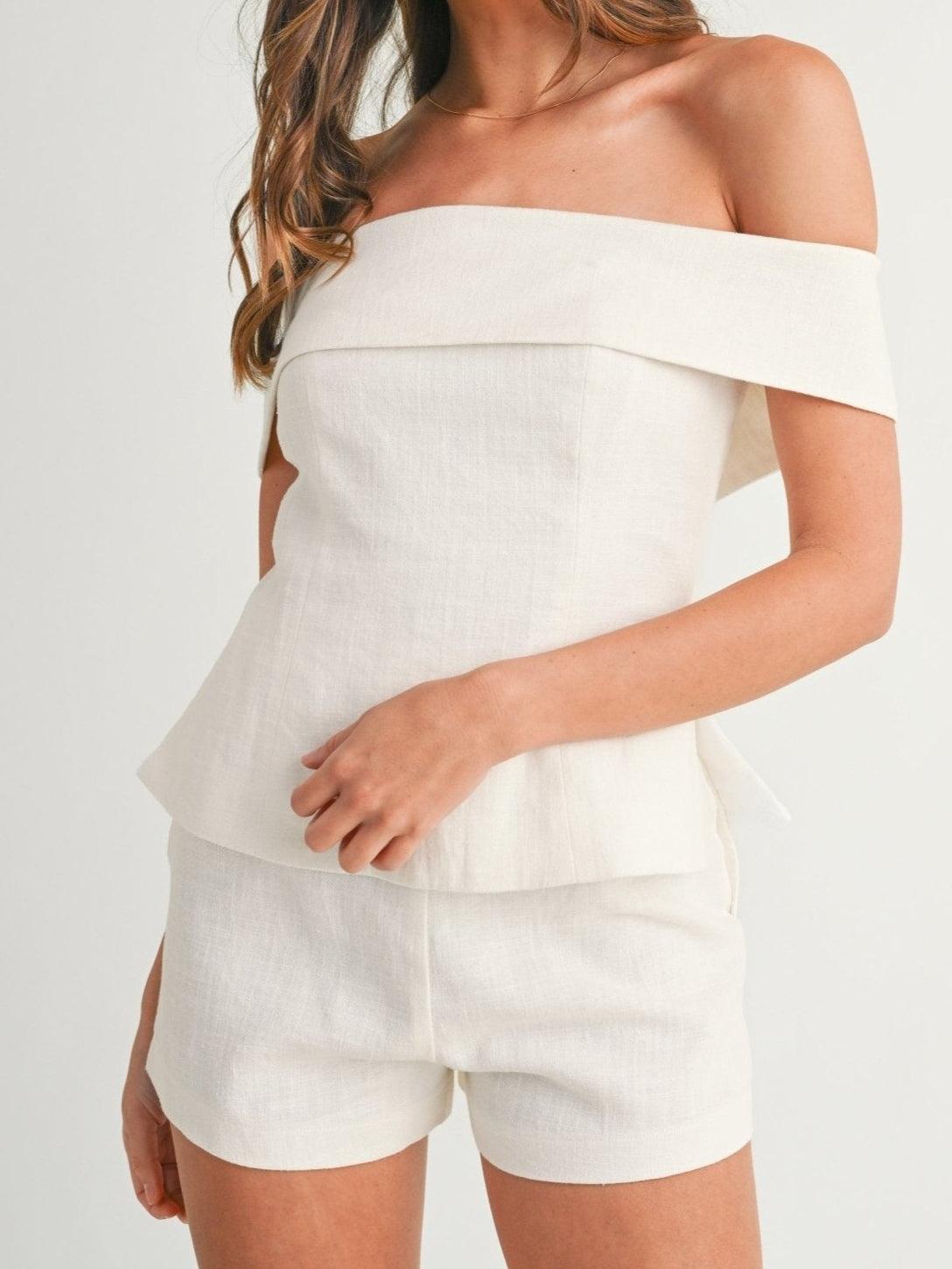 Elegantes zweiteiliges Anzug-Set aus weißer Baumwolle und Leinen für Damen