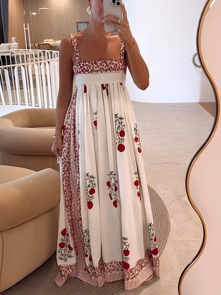 Maxikleid Blumenmuster, Kleid eckiger Ausschnitt, florales Maxikleid, elegantes Maxikleid, romantisches Maxikleid, Kleid für Sommerfest, Maxikleid Hochzeit, Sommerkleider, Maxikleider, Damenkleid, Kleid für Damen, elegant Kleider, floral Kleid, feminine Blumenmuster, feminines Outfit, sommerlich elegant, Damenmode mit Blumenprint, Sommerkleid floral, eleganter Schnitt, modisches Damenkleid