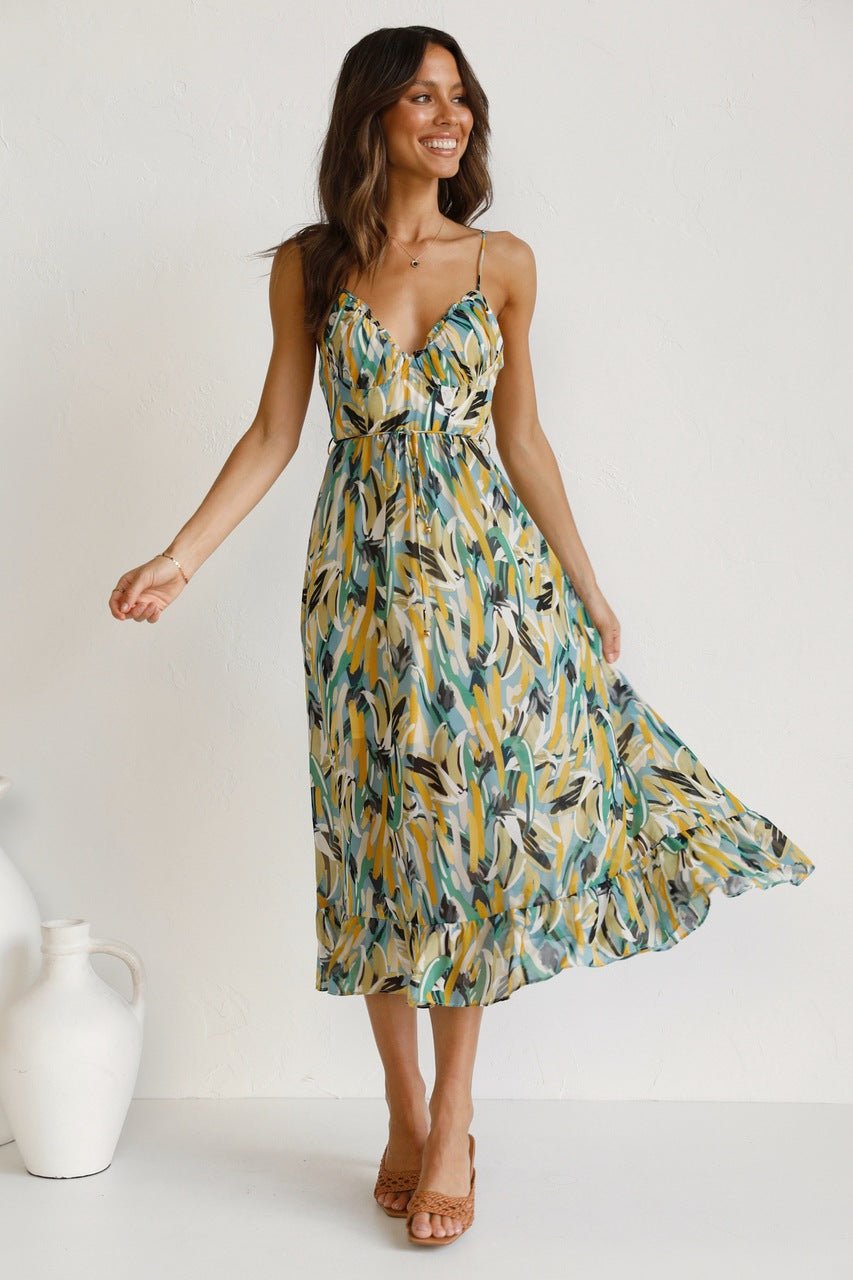 Adela Bedrucktes Rüschen-Midi-Sonnenkleid