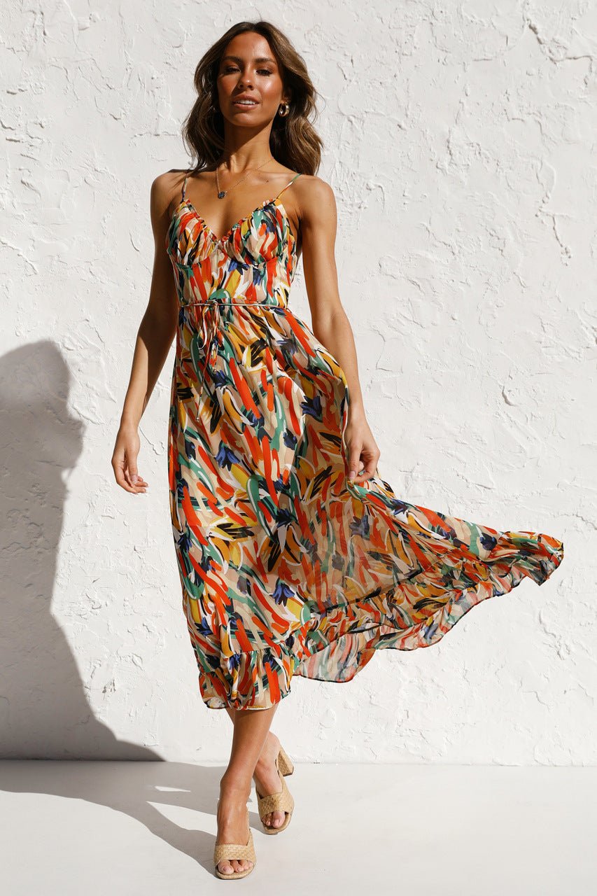 Adela Bedrucktes Rüschen-Midi-Sonnenkleid