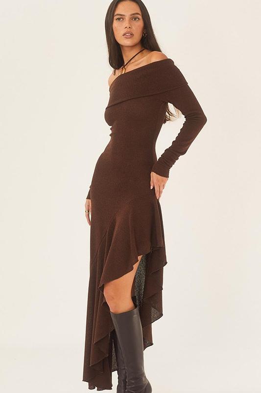 Langarm Maxikleid mit U-Boot-Ausschnitt