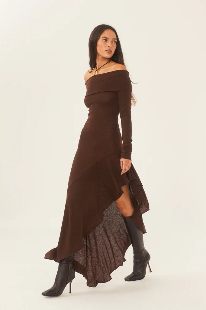 Langarm Maxikleid mit U-Boot-Ausschnitt