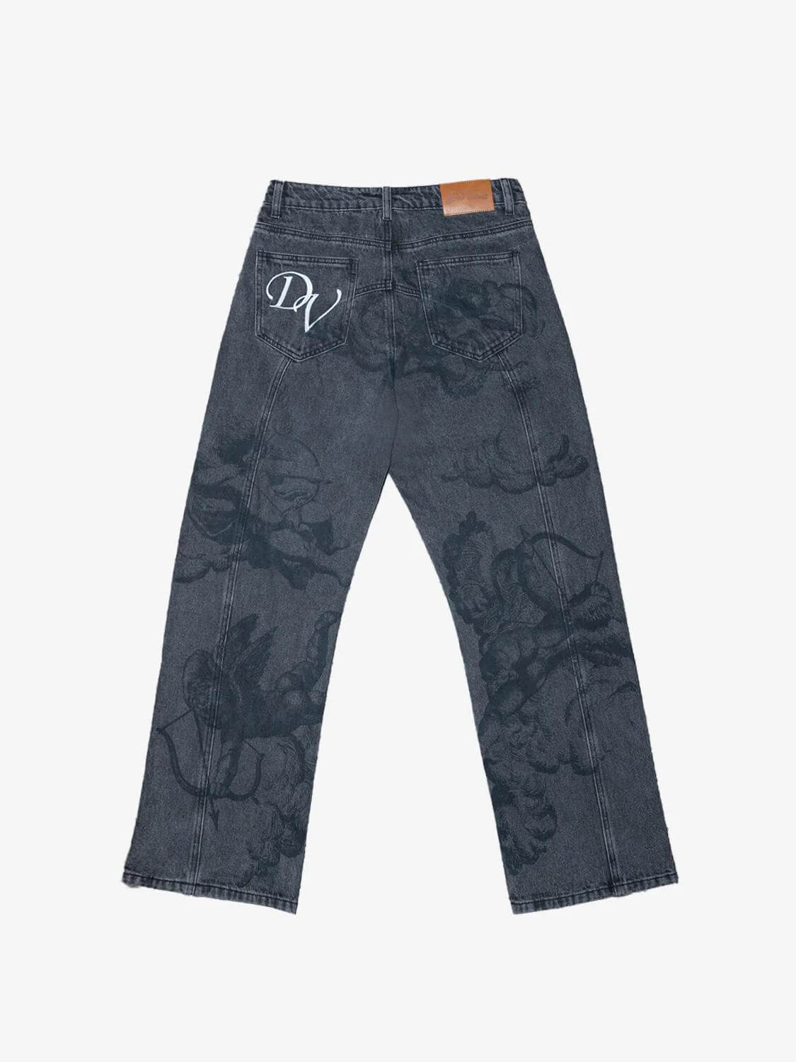 Cupid Print Gewaschene Blaue Jeans