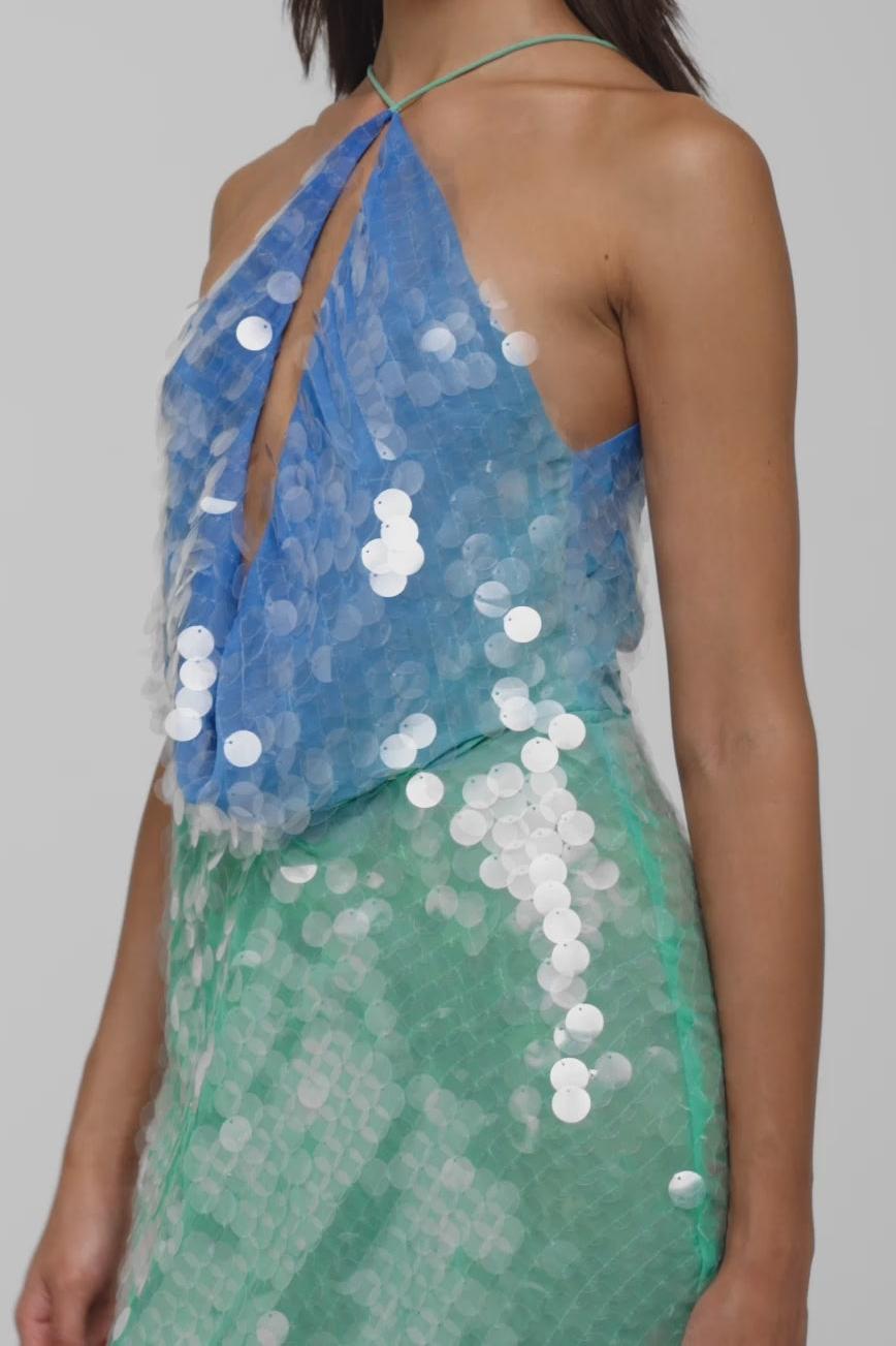 Funkelndes Molly Minikleid mit magischem Blau-Grün-Farbverlauf – Ihr neues Party-Highlight!