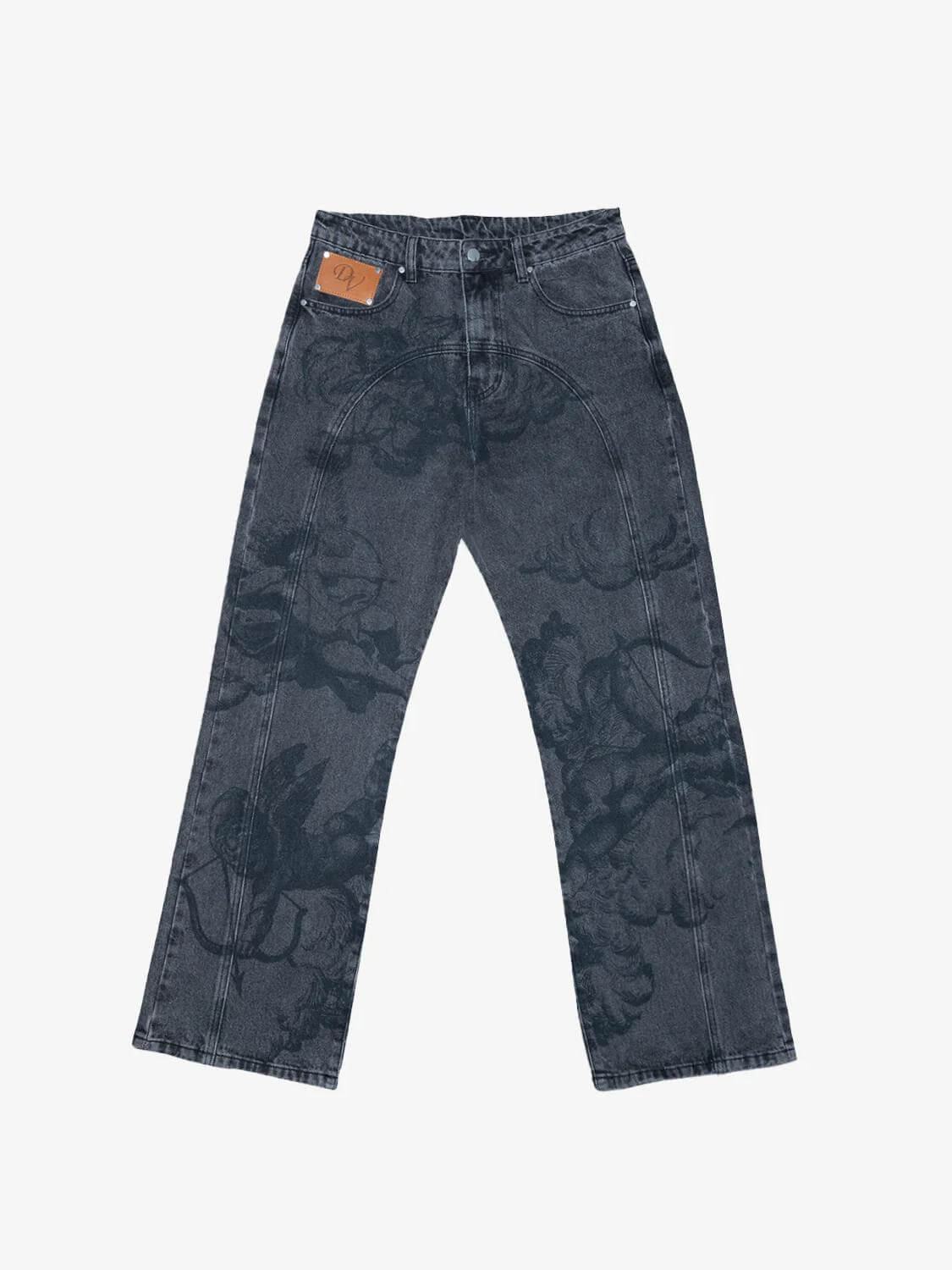 Cupid Print Gewaschene Blaue Jeans