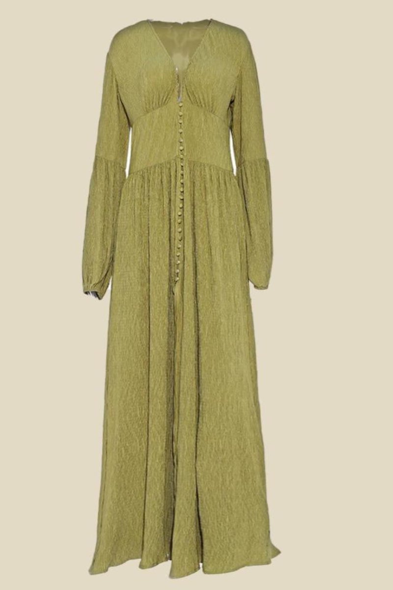 Giselle V-Ausschnitt Plissee Maxi Milchmädchenkleid