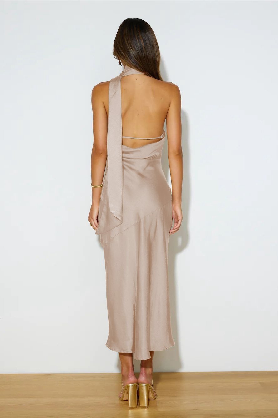 Nad Cowl Halterneck Satin Midi Kleid