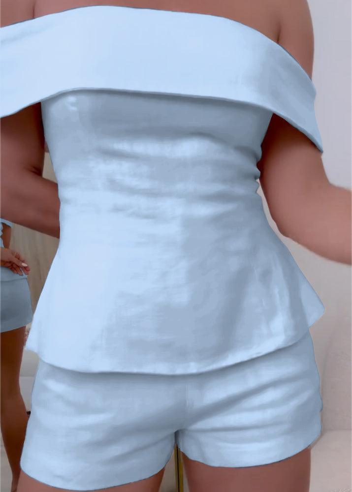 Elegantes zweiteiliges Anzug-Set aus weißer Baumwolle und Leinen für Damen