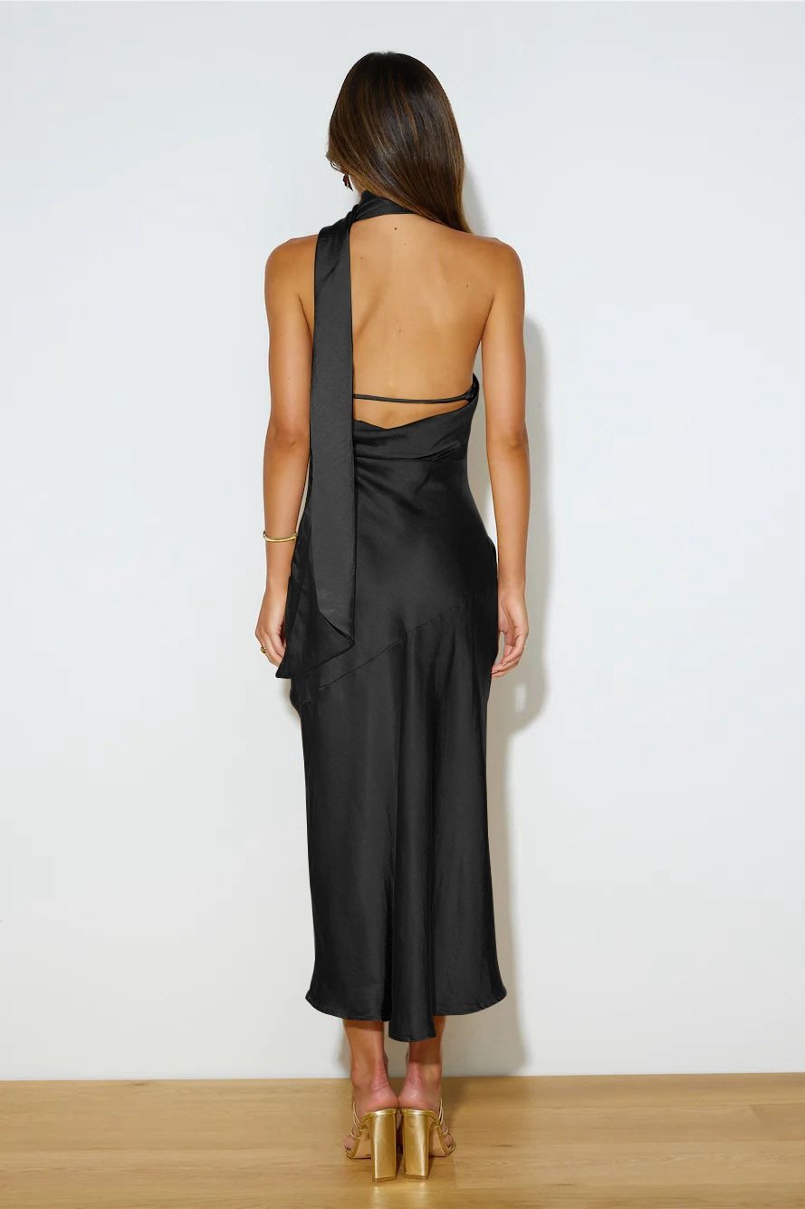 Nad Cowl Halterneck Satin Midi Kleid