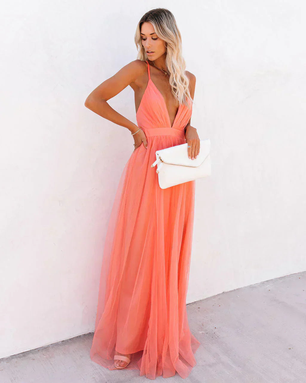 Apricot Raffiniertes Maxikleid Crossover Rücken