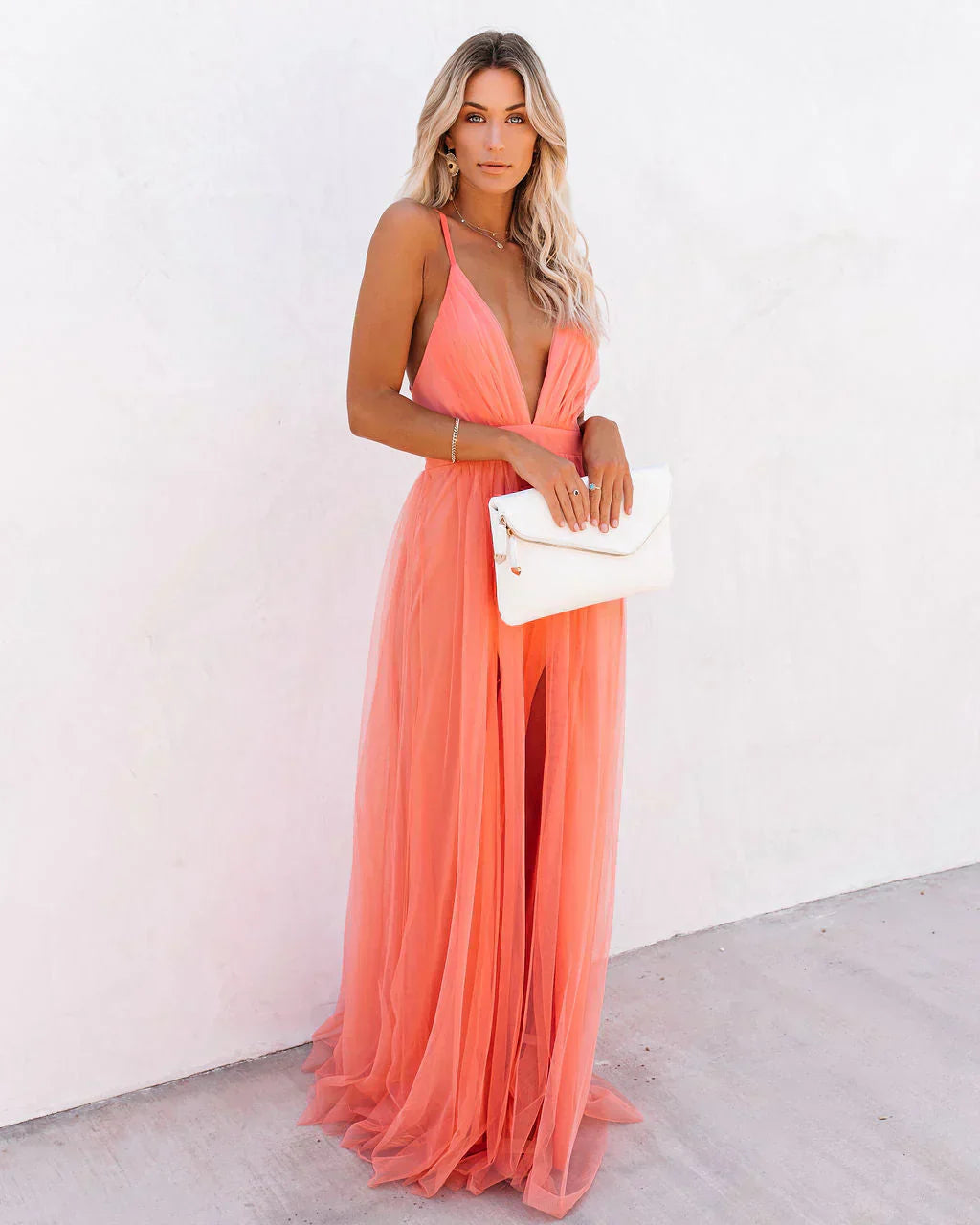 Apricot Raffiniertes Maxikleid Crossover Rücken